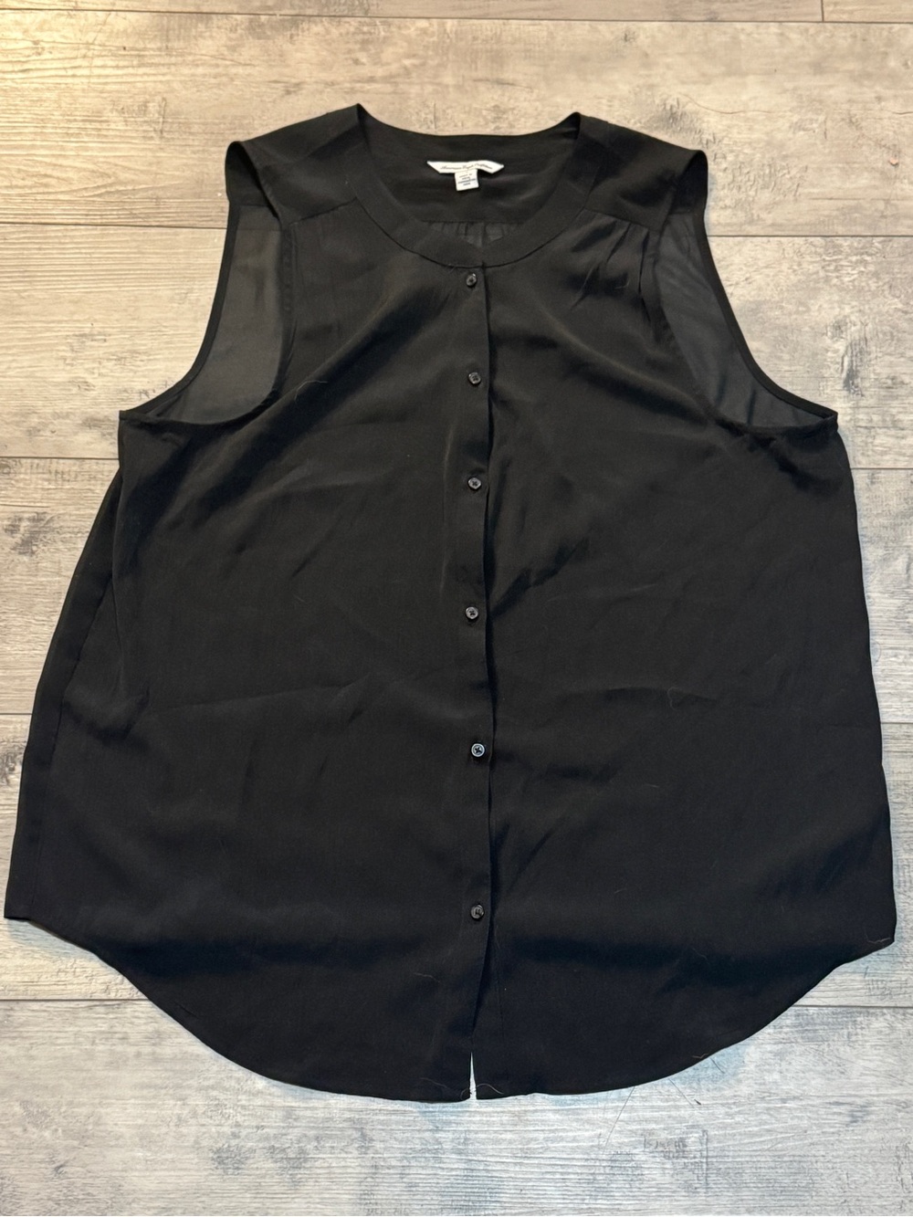 American Eagle Black Sheer Sleeveless Button-Front Blouse Size Large